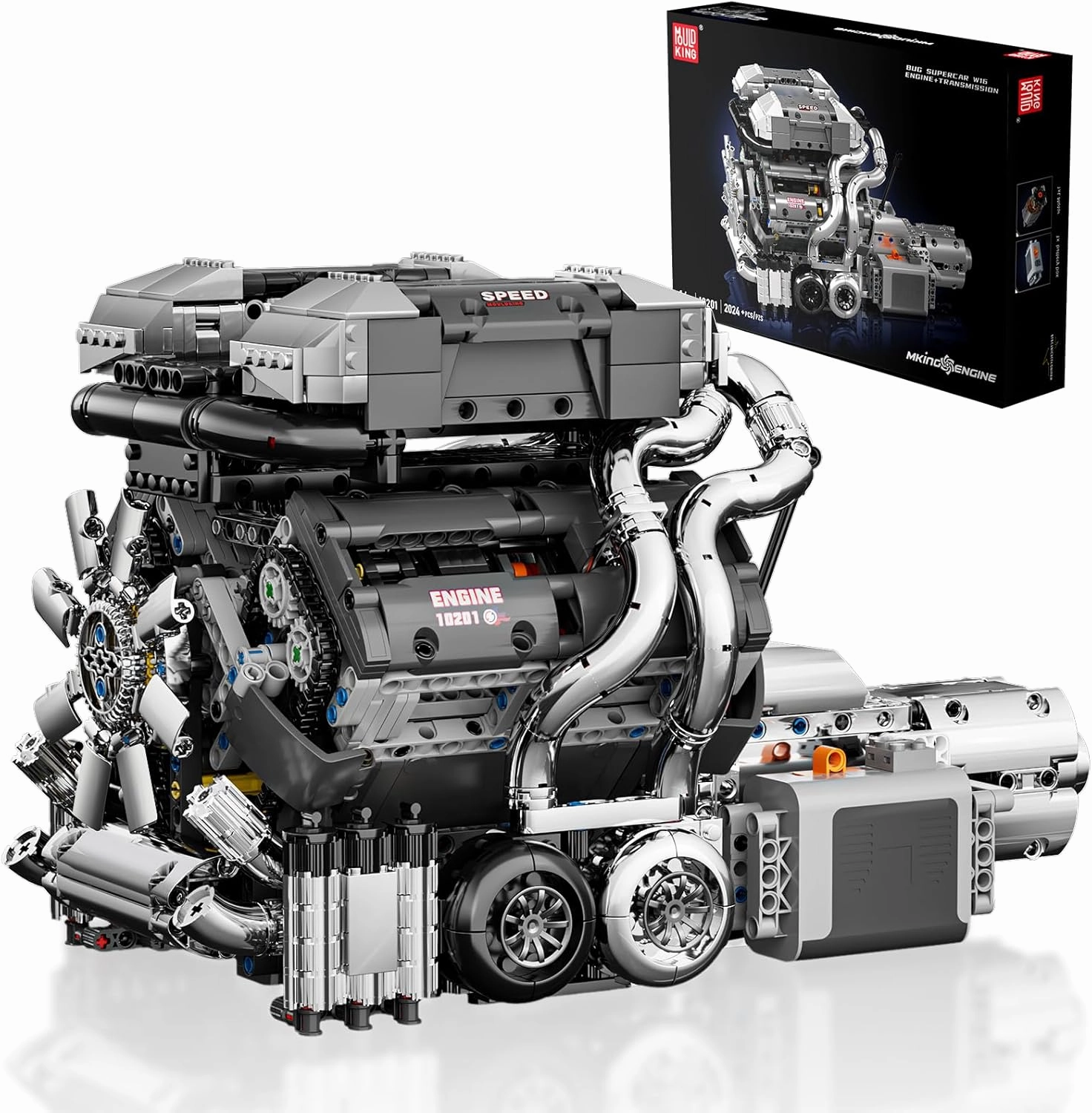 Mould King W16 Model Engine Kit for Adults, V8 Engine Building Sets, Mini Engine Toys Scale with Motor, STEM Project Building Kits, DIY Collectible Blocks for Boys (2024 Pieces) 10201