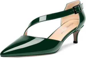 MOVINSTEPS Womens Buckle Dress D'Orsay Wedding Pointed Toe Patent Adjustable Strap Kitten Low Heel Pumps Shoes 2 Inch