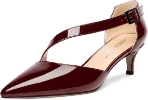 MOVINSTEPS Womens Buckle Dress D'Orsay Wedding Pointed Toe Patent Adjustable Strap Kitten Low Heel Pumps Shoes 2 Inch
