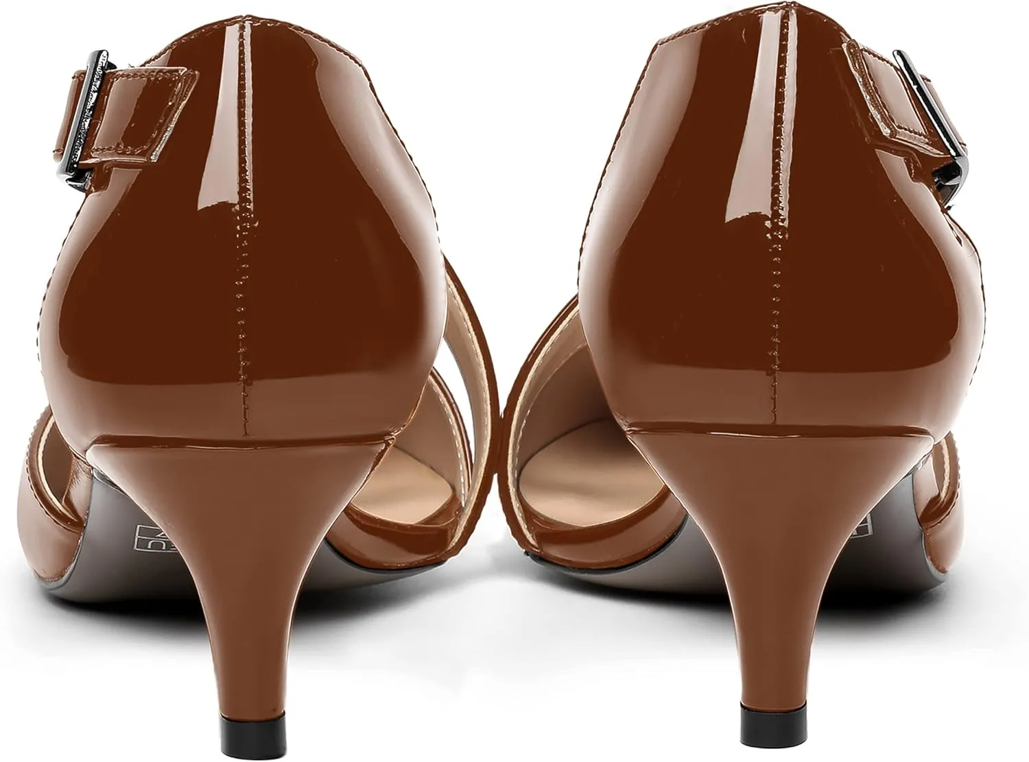 MOVINSTEPS Womens Buckle Dress D'Orsay Wedding Pointed Toe Patent Adjustable Strap Kitten Low Heel Pumps Shoes 2 Inch