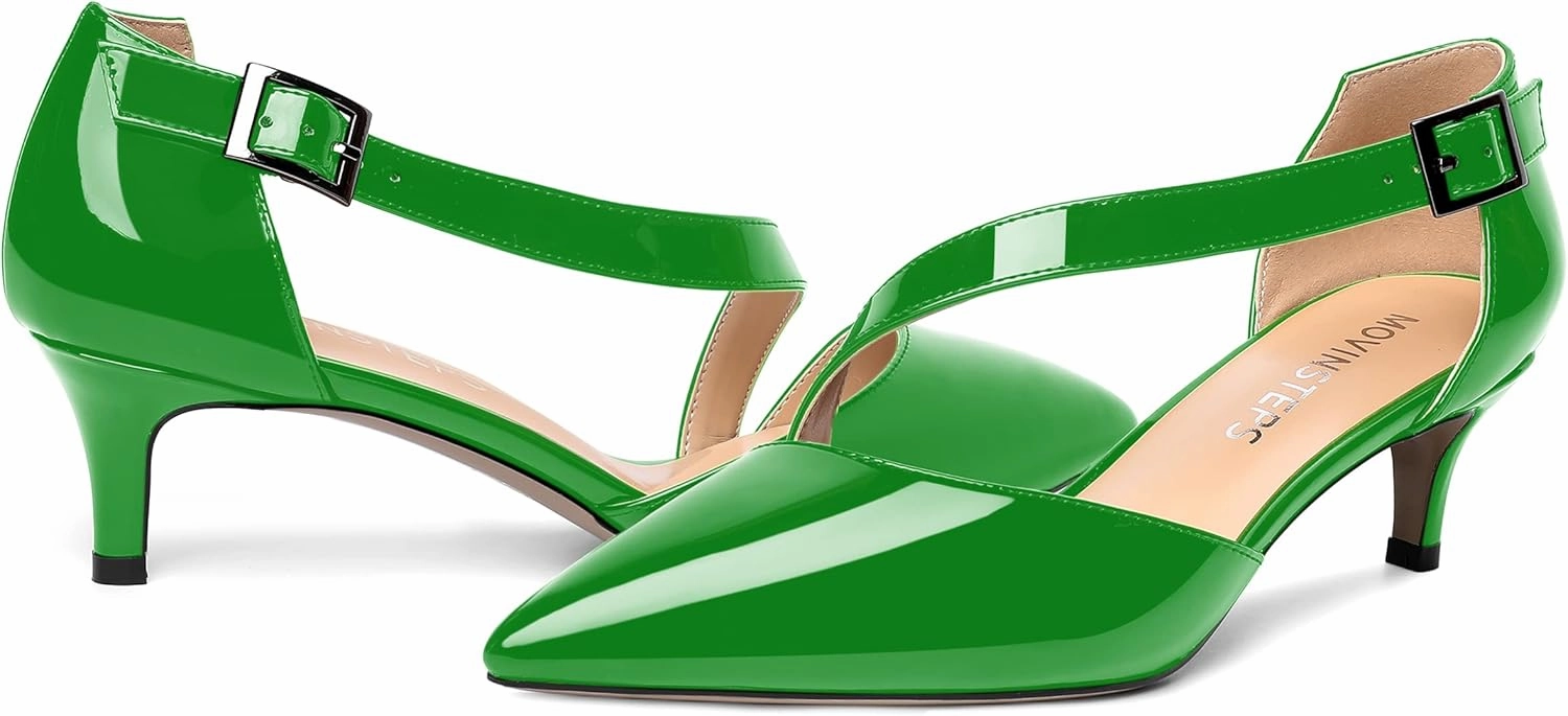 MOVINSTEPS Womens Buckle Dress D'Orsay Wedding Pointed Toe Patent Adjustable Strap Kitten Low Heel Pumps Shoes 2 Inch