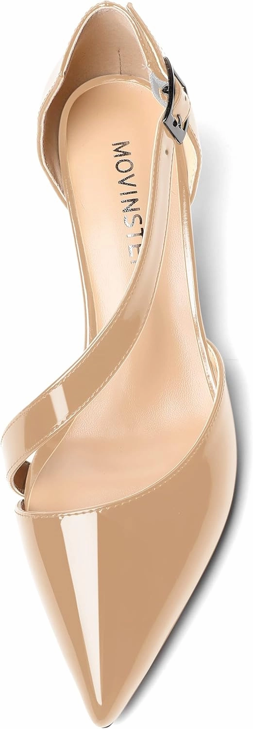 MOVINSTEPS Womens Buckle Dress D'Orsay Wedding Pointed Toe Patent Adjustable Strap Kitten Low Heel Pumps Shoes 2 Inch