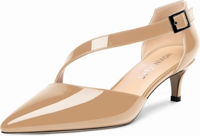 MOVINSTEPS Womens Buckle Dress D'Orsay Wedding Pointed Toe Patent Adjustable Strap Kitten Low Heel Pumps Shoes 2 Inch