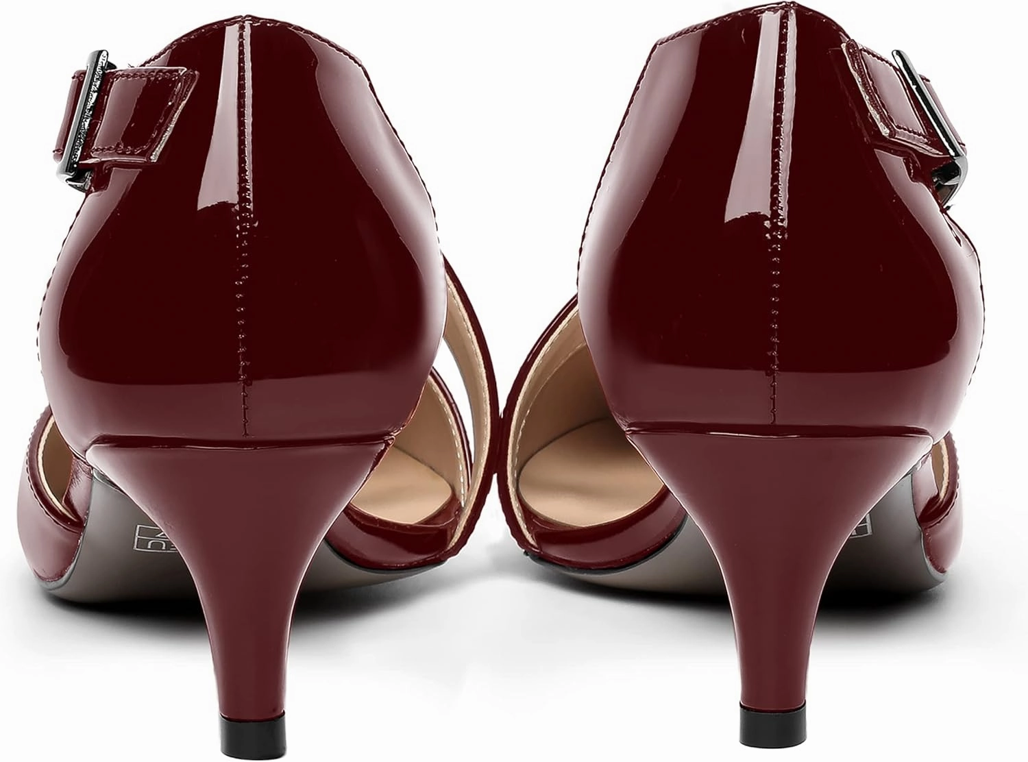 MOVINSTEPS Womens Buckle Dress D'Orsay Wedding Pointed Toe Patent Adjustable Strap Kitten Low Heel Pumps Shoes 2 Inch