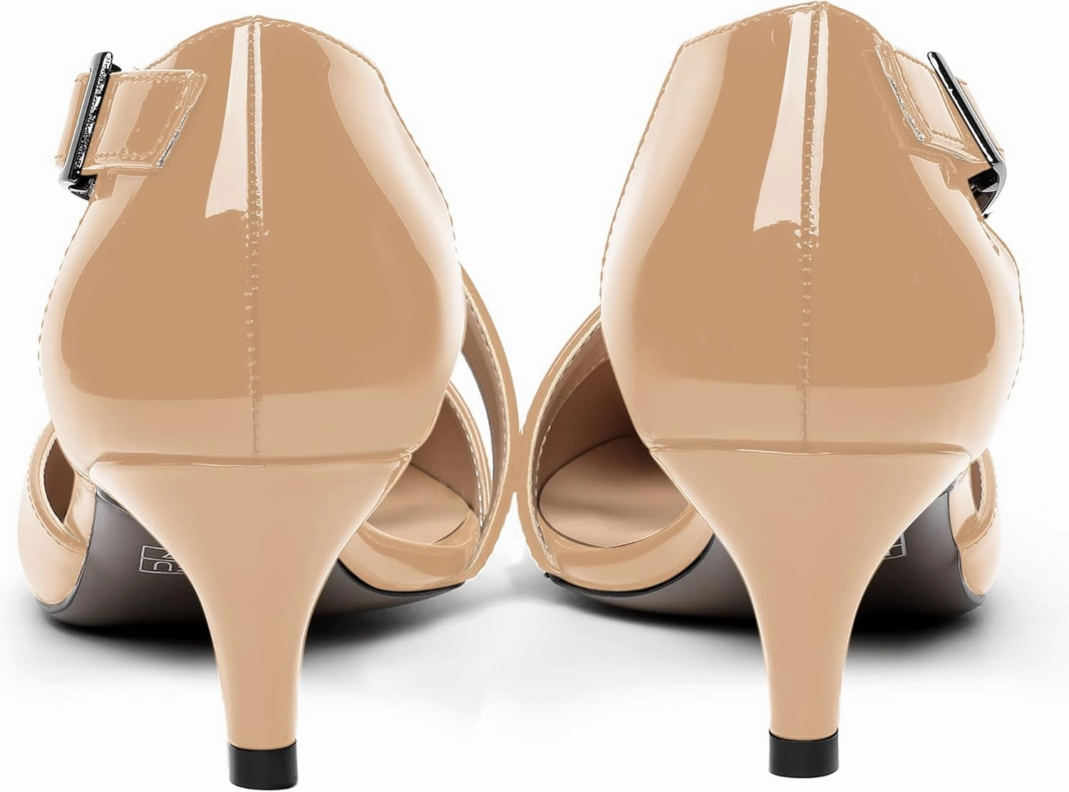 MOVINSTEPS Womens Buckle Dress D'Orsay Wedding Pointed Toe Patent Adjustable Strap Kitten Low Heel Pumps Shoes 2 Inch