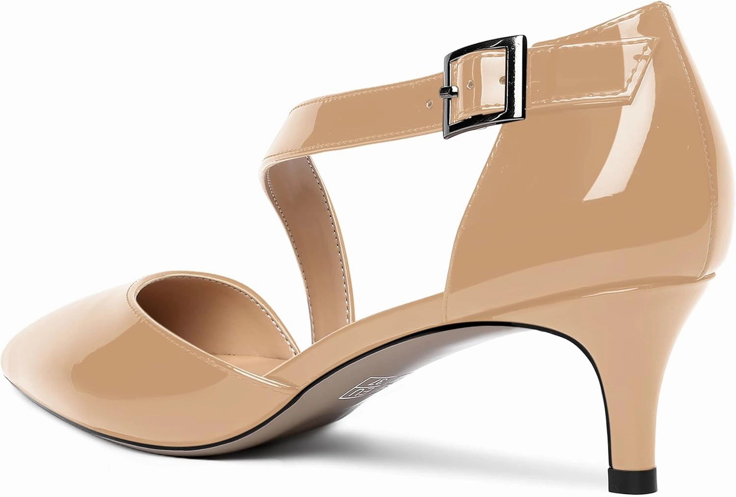 MOVINSTEPS Womens Buckle Dress D'Orsay Wedding Pointed Toe Patent Adjustable Strap Kitten Low Heel Pumps Shoes 2 Inch