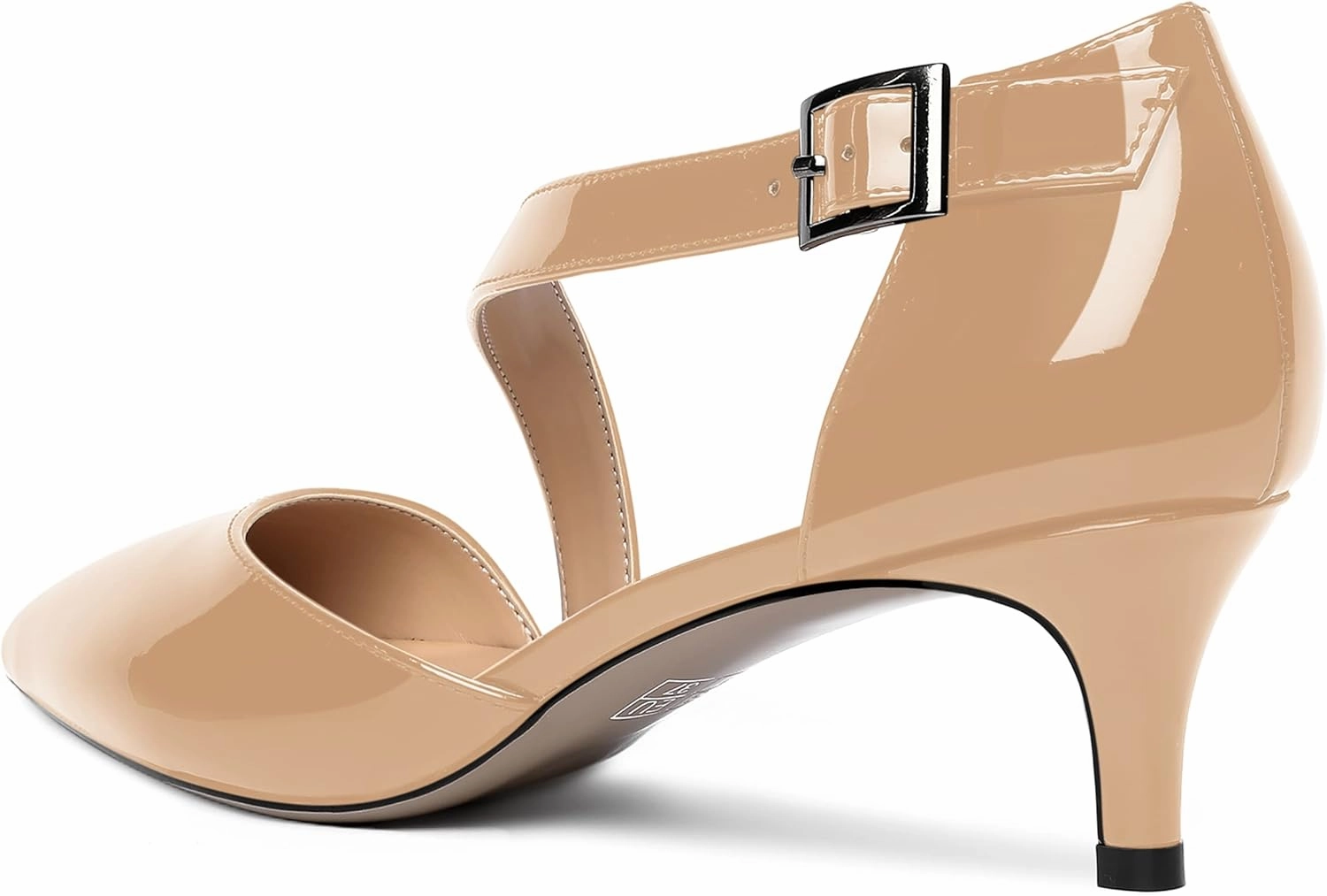MOVINSTEPS Womens Buckle Dress D'Orsay Wedding Pointed Toe Patent Adjustable Strap Kitten Low Heel Pumps Shoes 2 Inch