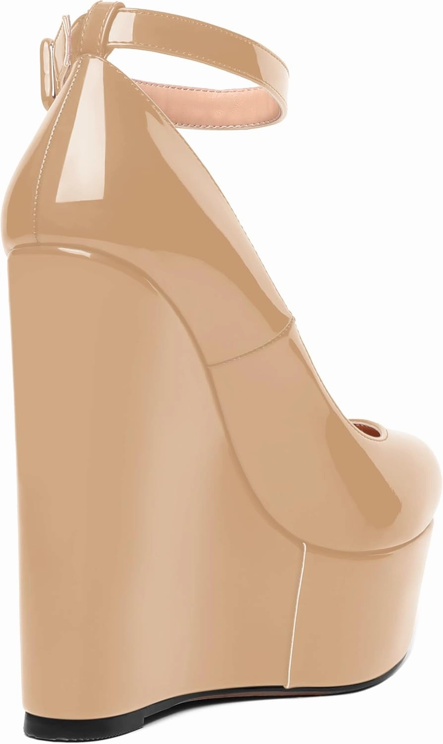 MOVINSTEPS Womens Evening Buckle Round Toe Ankle Strap Dress Platform Patent Wedge High Heel Pumps Shoes 6 Inch