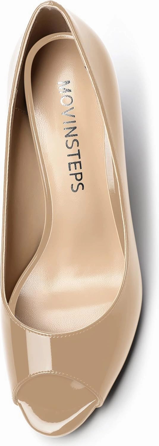 MOVINSTEPS Womens Party Slip On Patent Peep Toe Sexy Block High Heel Pumps Shoes 3.3 Inch