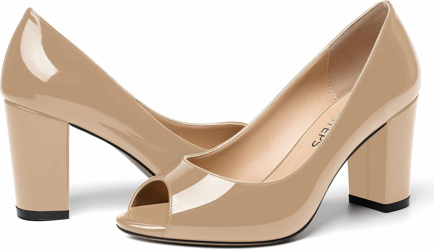 MOVINSTEPS Womens Party Slip On Patent Peep Toe Sexy Block High Heel Pumps Shoes 3.3 Inch