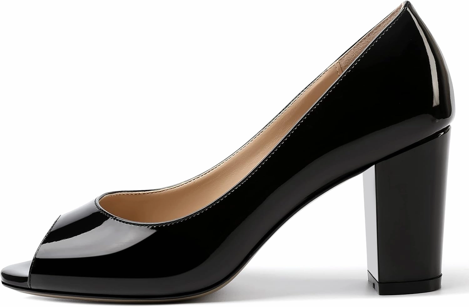 MOVINSTEPS Womens Party Slip On Patent Peep Toe Sexy Block High Heel Pumps Shoes 3.3 Inch