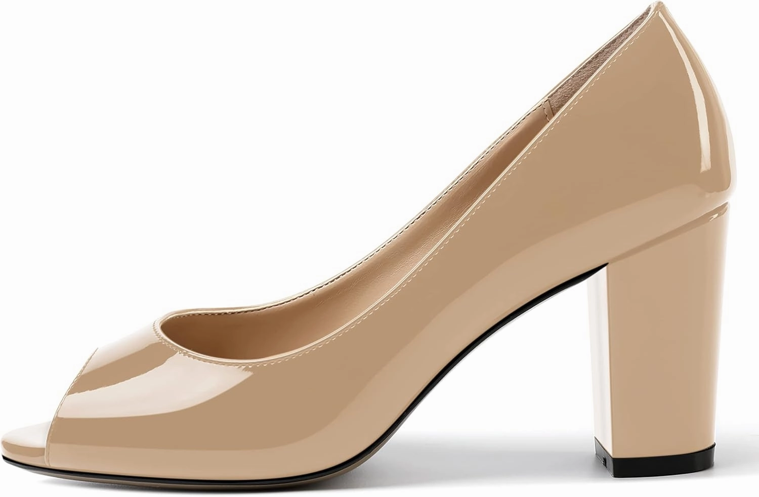 MOVINSTEPS Womens Party Slip On Patent Peep Toe Sexy Block High Heel Pumps Shoes 3.3 Inch