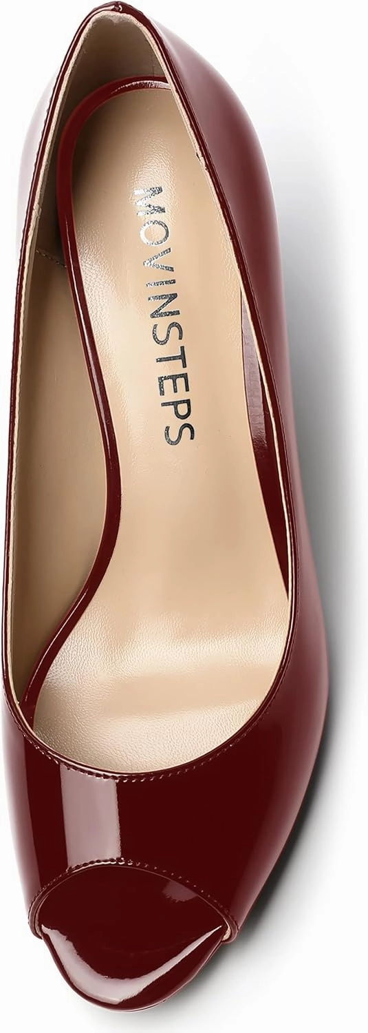 MOVINSTEPS Womens Party Slip On Patent Peep Toe Sexy Block High Heel Pumps Shoes 3.3 Inch