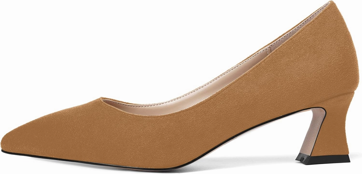 MOVINSTEPS Womens Slip On Dress Suede Pointed Toe Bridal Kitten Low Heel Pumps Shoes 2 Inch