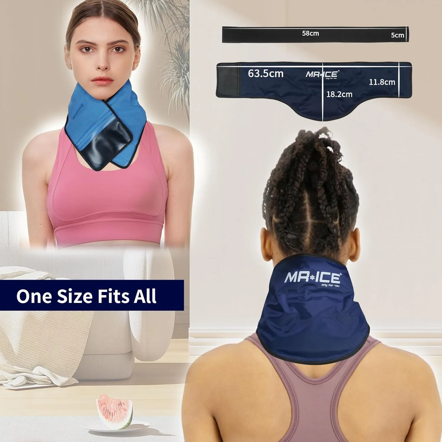 MR.ICE Neck Ice Wrap for Pain Relief, Reusable Gel Ice Pack for Neck Shoulders with Plush Backing - Neck Ice Pack Cold Compresses for Injuries, Swelling, Sprains and Cervical Surgery Recovery