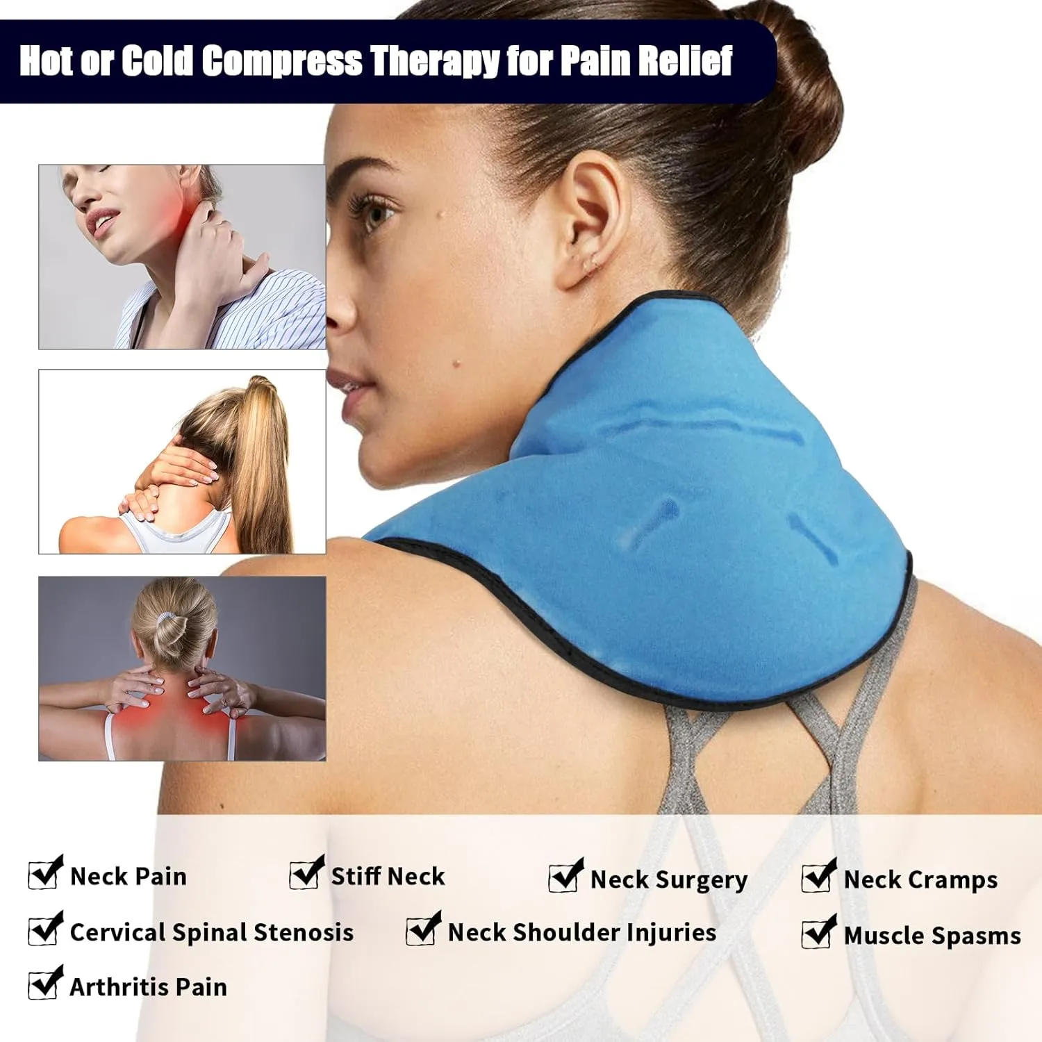 MR.ICE Neck Ice Wrap for Pain Relief, Reusable Gel Ice Pack for Neck Shoulders with Plush Backing - Neck Ice Pack Cold Compresses for Injuries, Swelling, Sprains and Cervical Surgery Recovery