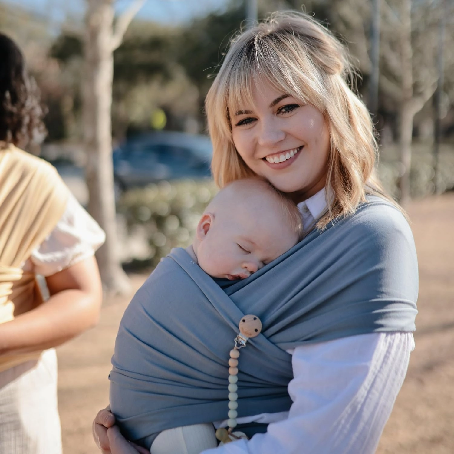 mushie Baby Wrap Carrier | Organic Cotton and Elastane | Infant Sling for Newborn and Babies 8-35 lbs (Tradewinds)