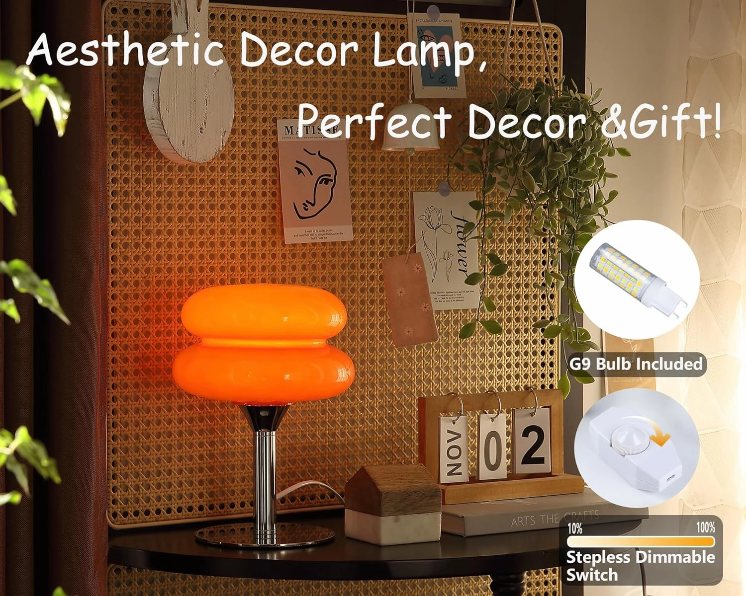 Mushroom Lamp for Bedroom,Mid Century Modern Lamp for Nightstand, Dimmable Retro Egg Tart Bedside Small Lamps,Unique Home Mushroom Decor Aesthetic Cute Table Lamps for Living Room (Orange)