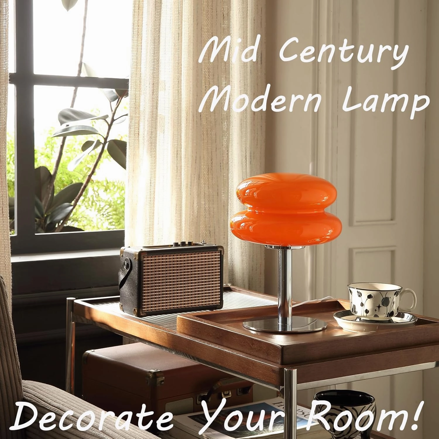 Mushroom Lamp for Bedroom,Mid Century Modern Lamp for Nightstand, Dimmable Retro Egg Tart Bedside Small Lamps,Unique Home Mushroom Decor Aesthetic Cute Table Lamps for Living Room (Orange)
