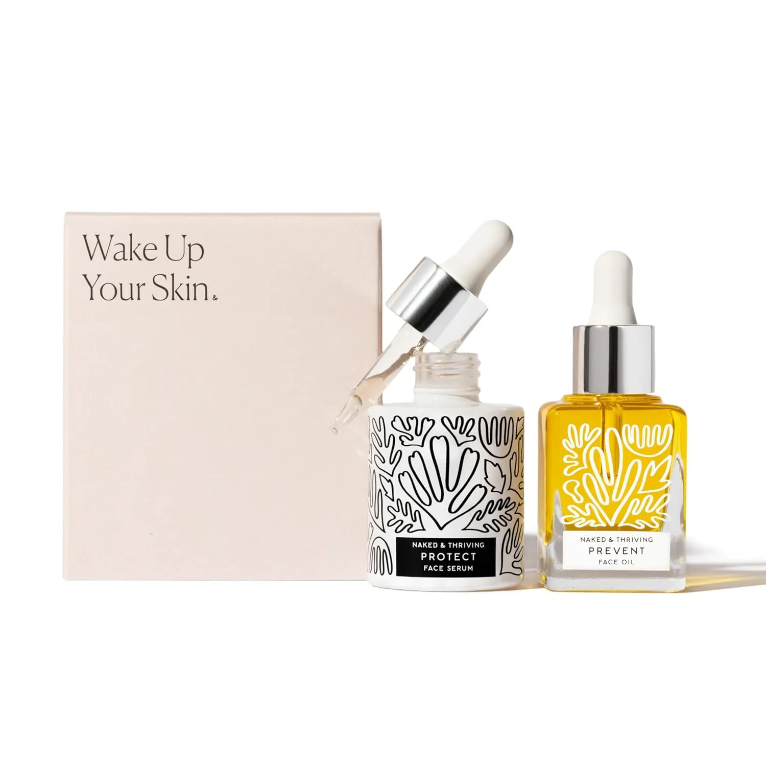 Naked & Thriving Limited Edition Day Set | Protect Antioxidant Day Serum (30 mL)   Prevent Anti-Aging Face Oil (35 mL) with Hyaluronic Acid, Moringa and Rosehip Oil | 65 mL/2.18 fl oz (Set of 2)