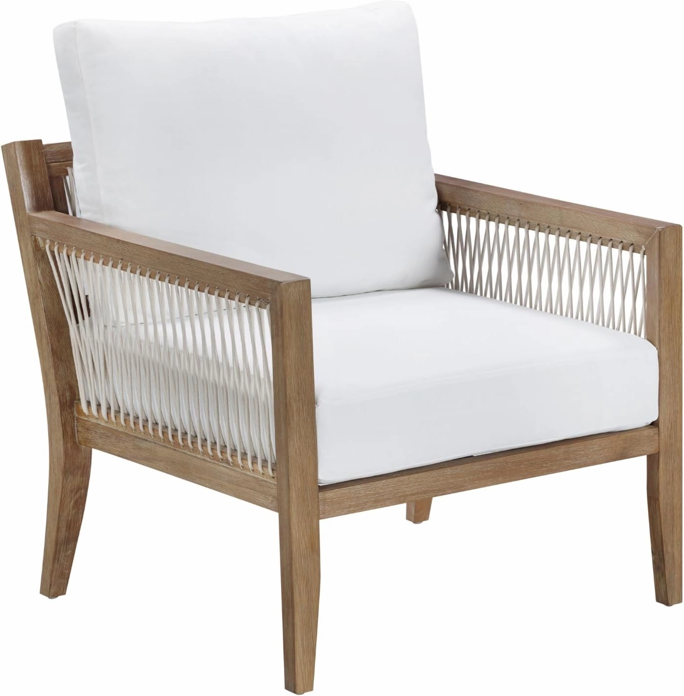 Nathan James Freya Bohemian Wooden Armchair, Outdoor Patio Chair, Solid Acacia Wood Frame, White/Light Brown