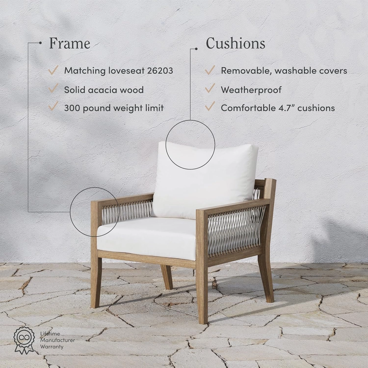 Nathan James Freya Bohemian Wooden Armchair, Outdoor Patio Chair, Solid Acacia Wood Frame, White/Light Brown