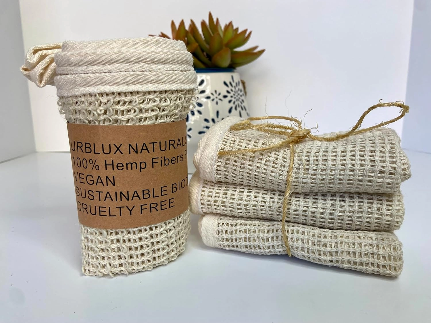 Natural Hypoallergenic Hemp Washcloth Exfoliating Towel Set; Bath & Shower (10X10) Body Face Cloth; Breathable Fast Drying Naturally Odor Free (3PK)