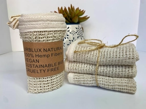 Natural Hypoallergenic Hemp Washcloth Exfoliating Towel Set; Bath & Shower (10X10) Body Face Cloth; Breathable Fast Drying Naturally Odor Free (3PK)