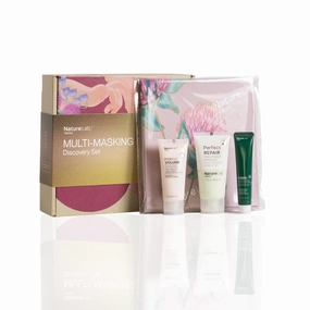 NATURELAB. TOKYO Multi-Masking Discovery Limited Edition Set: Includes Volume, Repair & Molecular Masques, Travel Sizes, Deep Conditioning & Strengthening, Includes Furoshiki Wrap