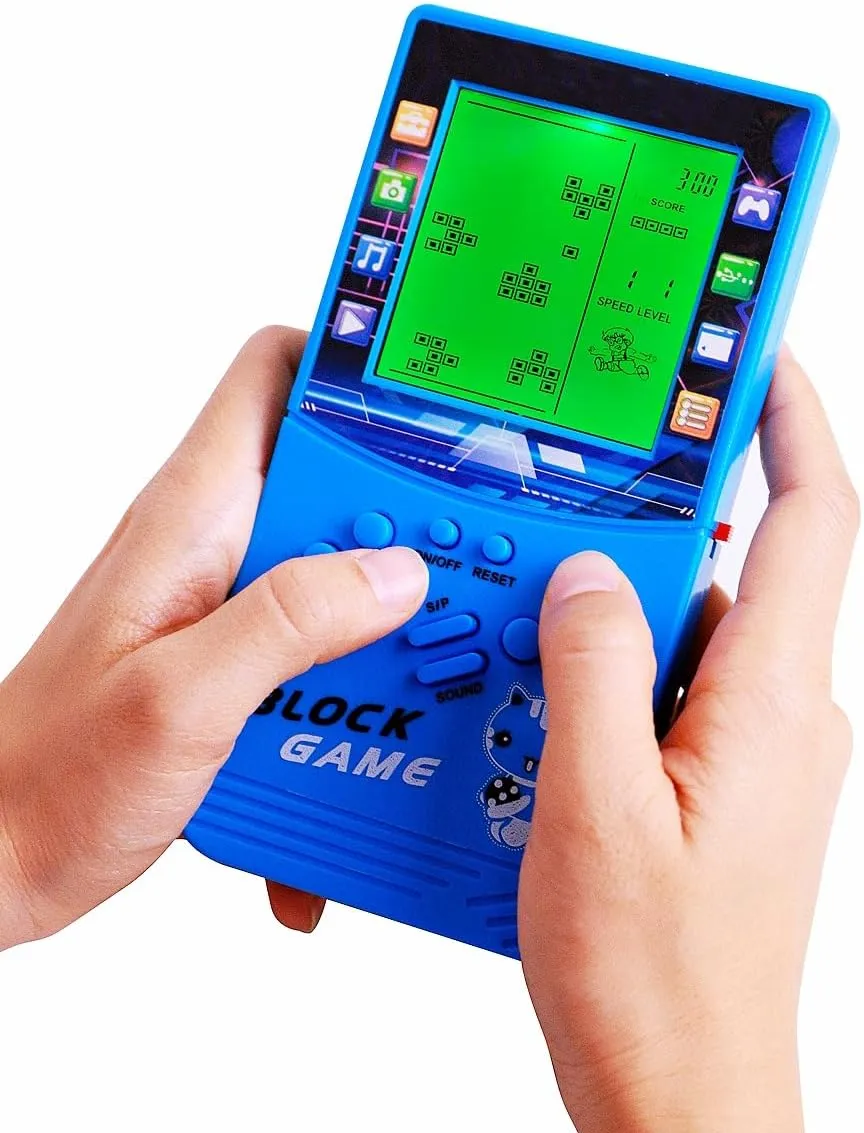 New Large Screen Brick Game Console Green Backlight Built-in 23 Multi-Mode Block Games Classic Nostalgia Puzzle Speed and Difficulty can be Adjusted Suitable as a Gift for Kids (Blue)
