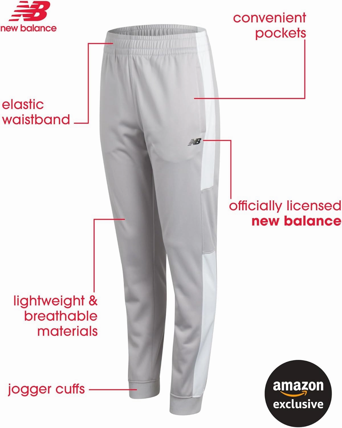 New Balance Boys Sweatpants - 2 Pack Performance Tricot Activewear Boys Joggers Athletic Pants with Zip Pockets (Size: 4-20)