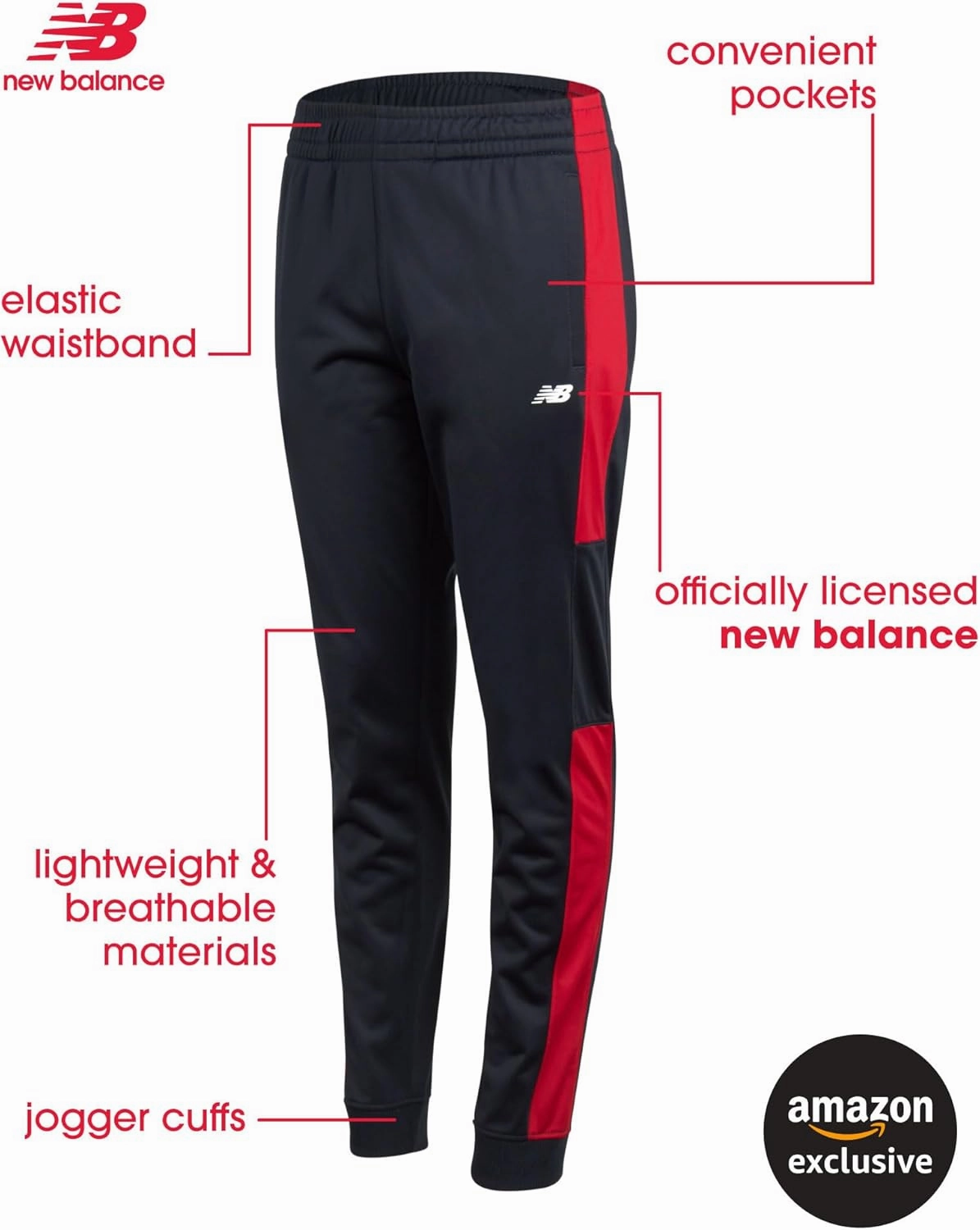 New Balance Boys Sweatpants - 2 Pack Performance Tricot Activewear Boys Joggers Athletic Pants with Zip Pockets (Size: 4-20)