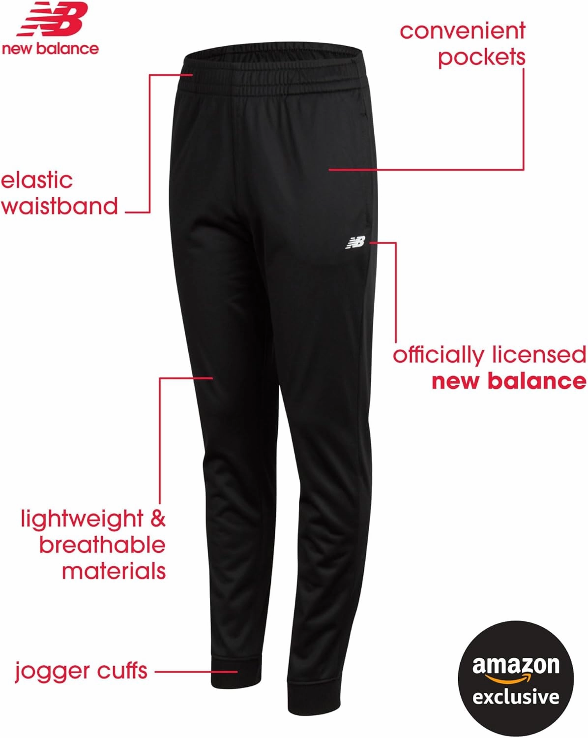 New Balance Boys Sweatpants - 2 Pack Performance Tricot Activewear Boys Joggers Athletic Pants with Zip Pockets (Size: 4-20)