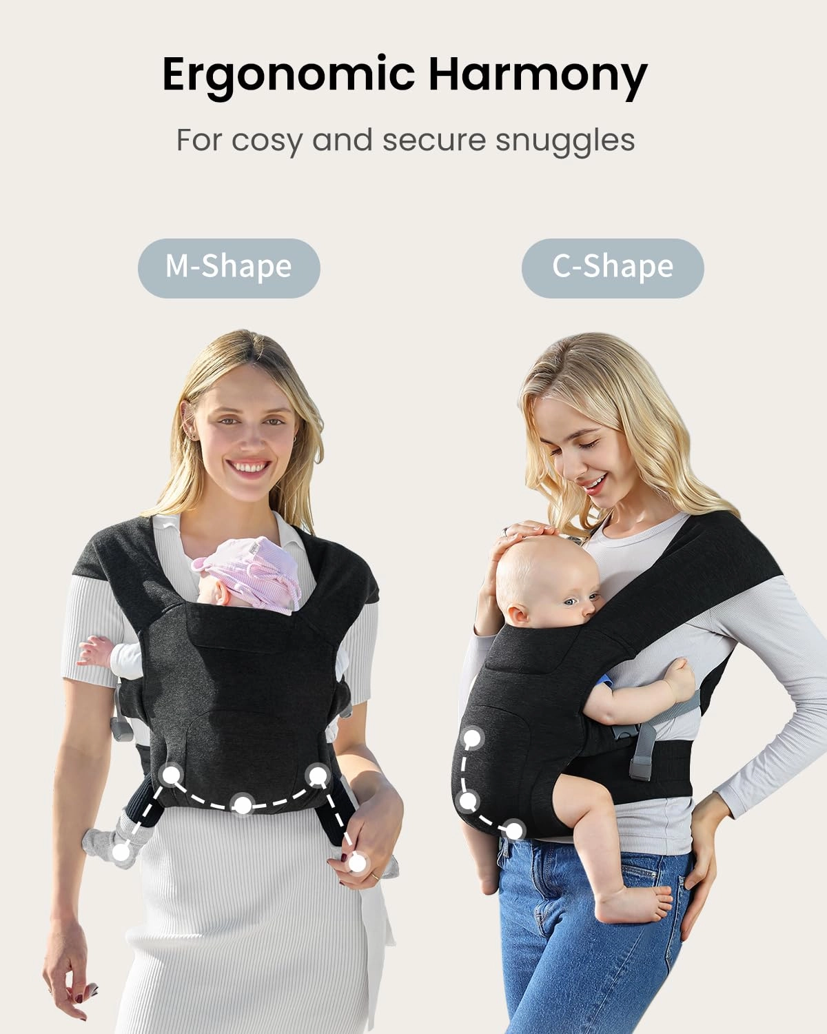 Newborn Carrier, Cozy Baby Carrier, Ergonomic Baby Wrap Carrier, Black