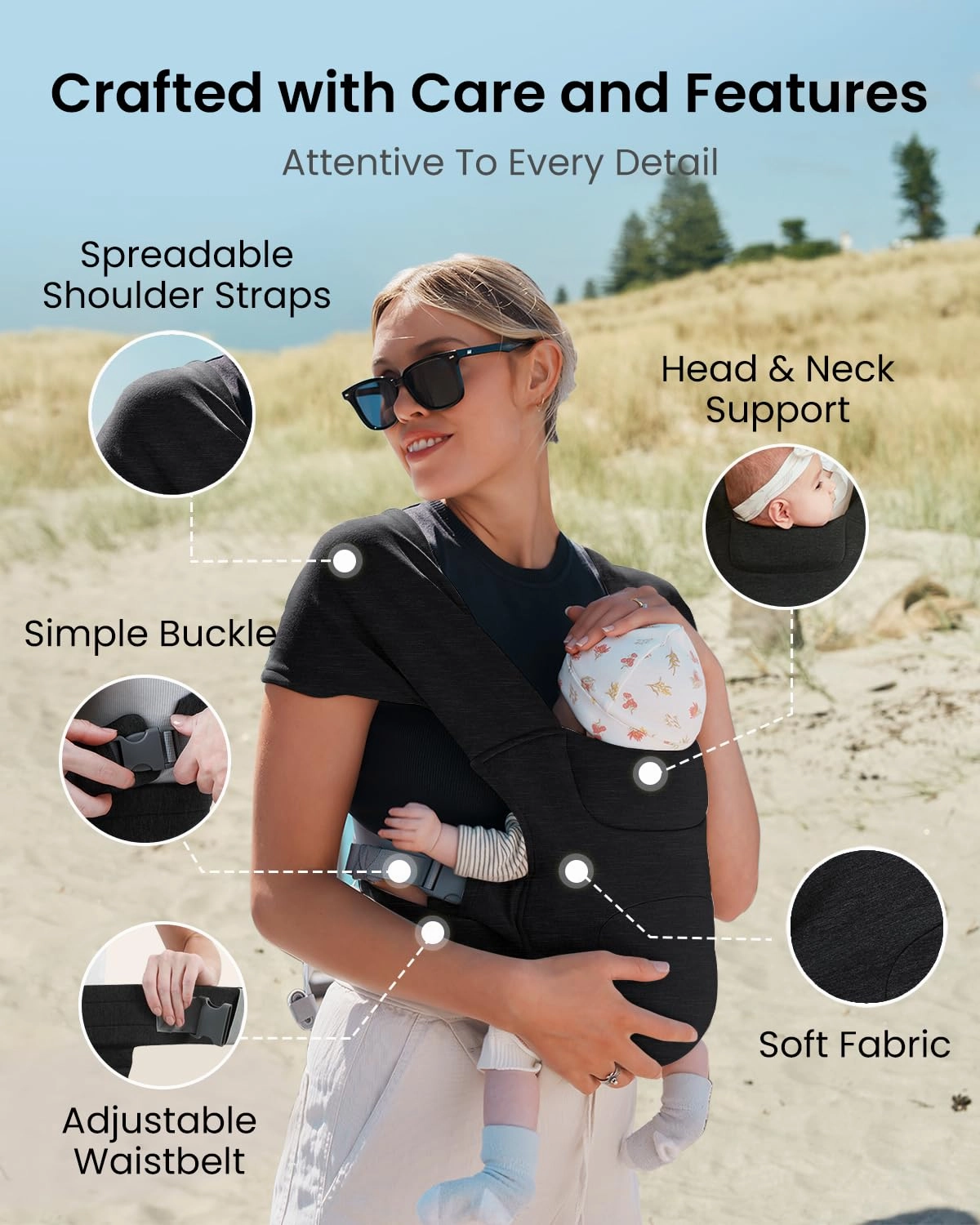 Newborn Carrier, Cozy Baby Carrier, Ergonomic Baby Wrap Carrier, Black