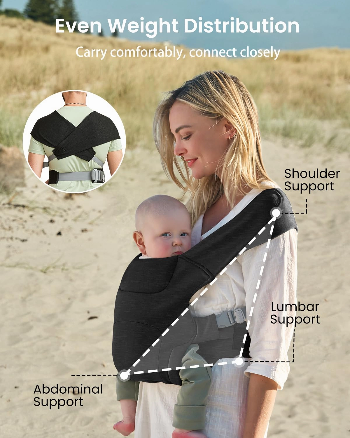 Newborn Carrier, Cozy Baby Carrier, Ergonomic Baby Wrap Carrier, Black
