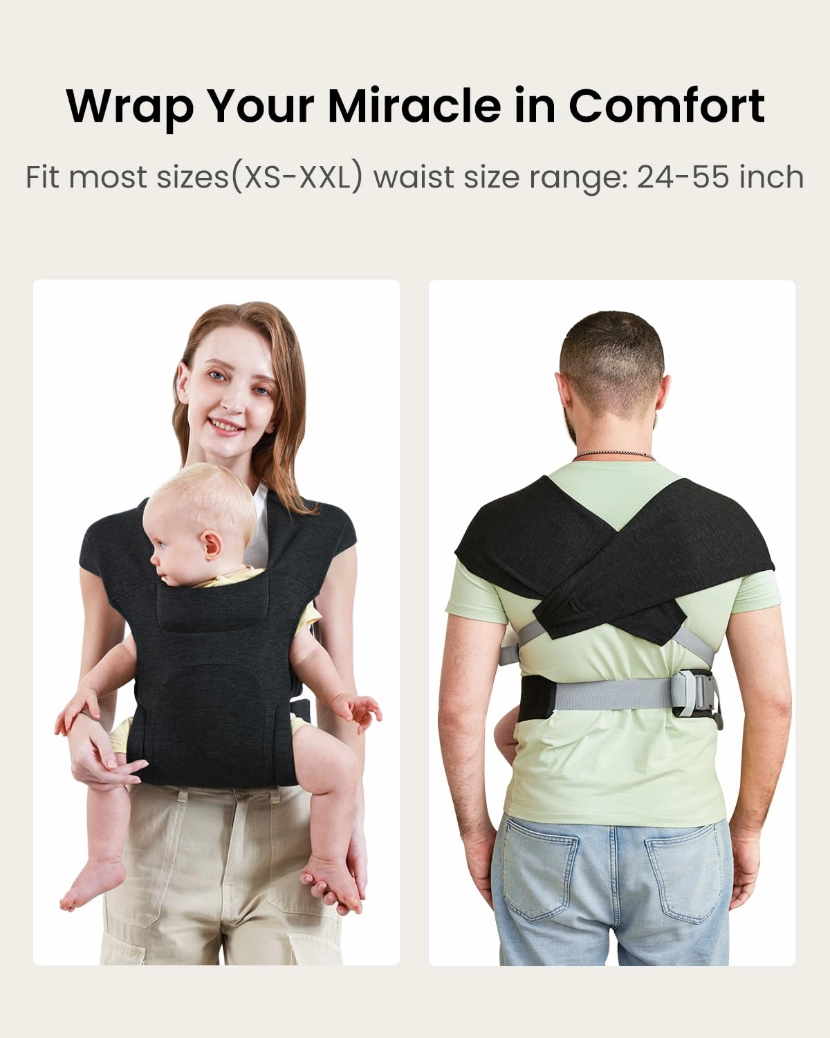 Newborn Carrier, Cozy Baby Carrier, Ergonomic Baby Wrap Carrier, Black
