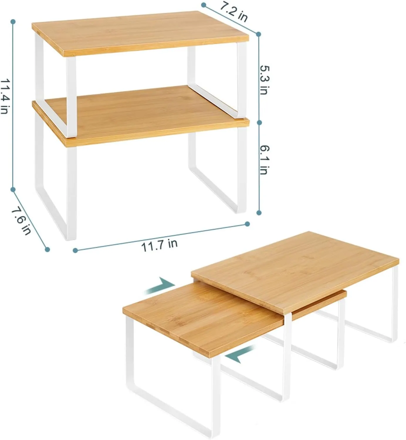 NEX Kitchen Cabinet and Counter Shelf Organizer, Stackable & Expandable, White and Natural