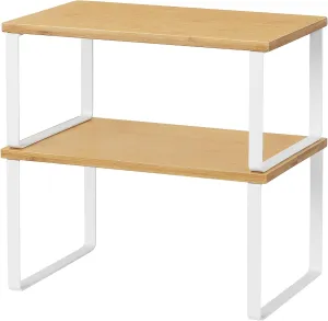 NEX Kitchen Cabinet and Counter Shelf Organizer, Stackable & Expandable, White and Natural