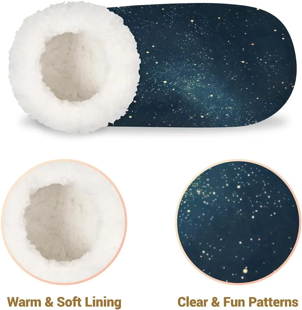 Night Sky Space Backdrop Dark Blue Cosmic Starry Fantasy Galaxy Universe Space Women's Soft Slippers Fuzzy Slip On House Slippers for Winter Bedroom Outdoor with Fleece Lining