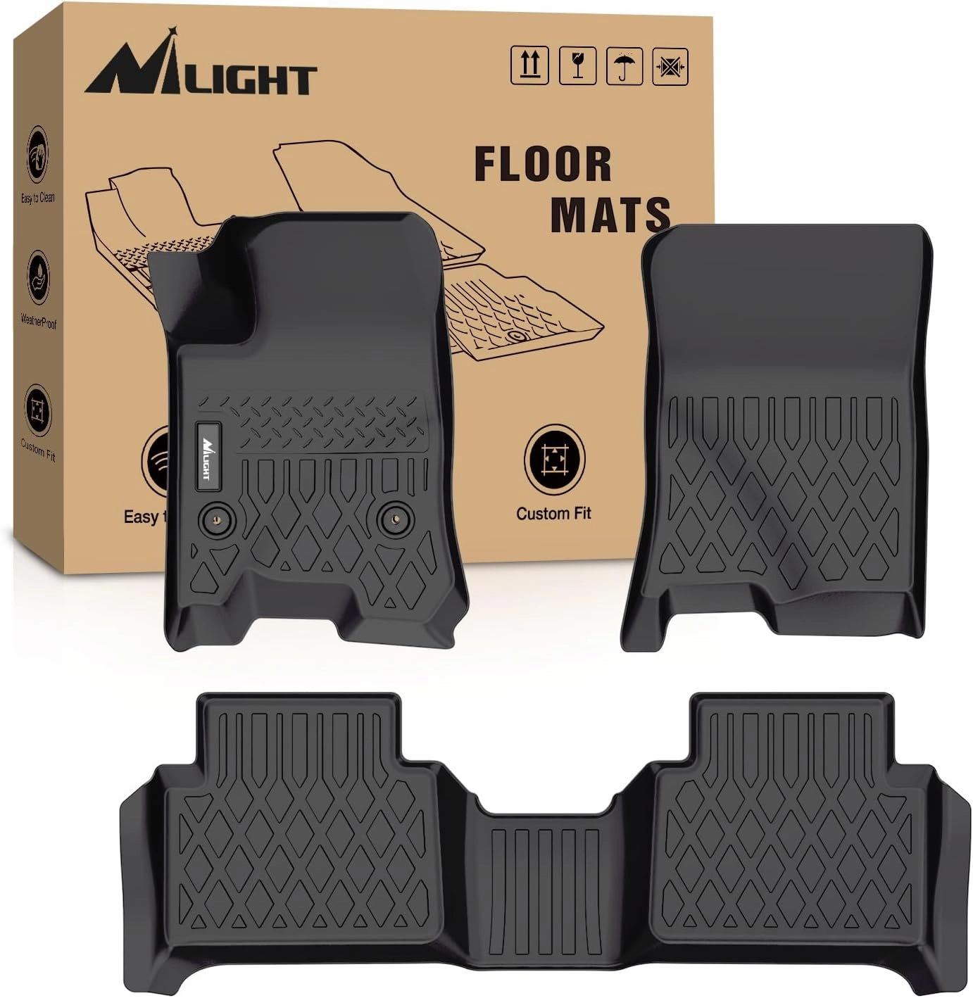 Nilight TPE Floor Mats for Chevy Colorado GMC Canyon Crew Cab 2023 2024 2025,All Weather Custom Fit Heavy Duty Floor Liners