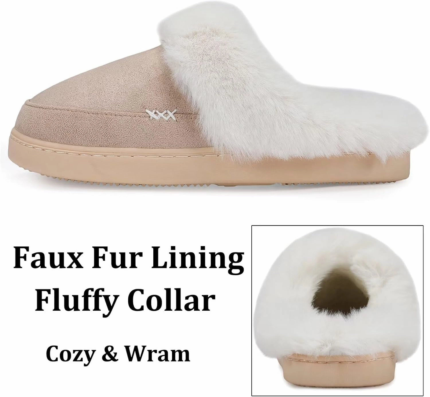 NineCiFun Women's and Men's Suede House Slippers Slip on Fuzzy Slippers with Faux Fur Lining Indoor Outdoor Home Shoes with Rubber Sole