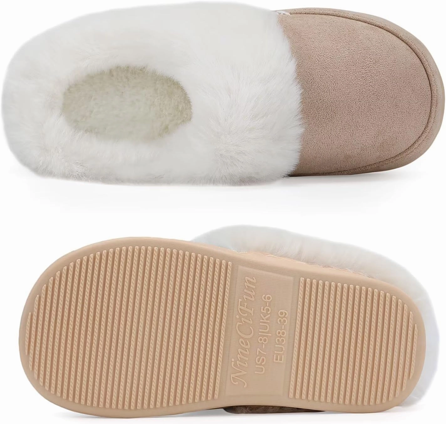 NineCiFun Women's and Men's Suede House Slippers Slip on Fuzzy Slippers with Faux Fur Lining Indoor Outdoor Home Shoes with Rubber Sole