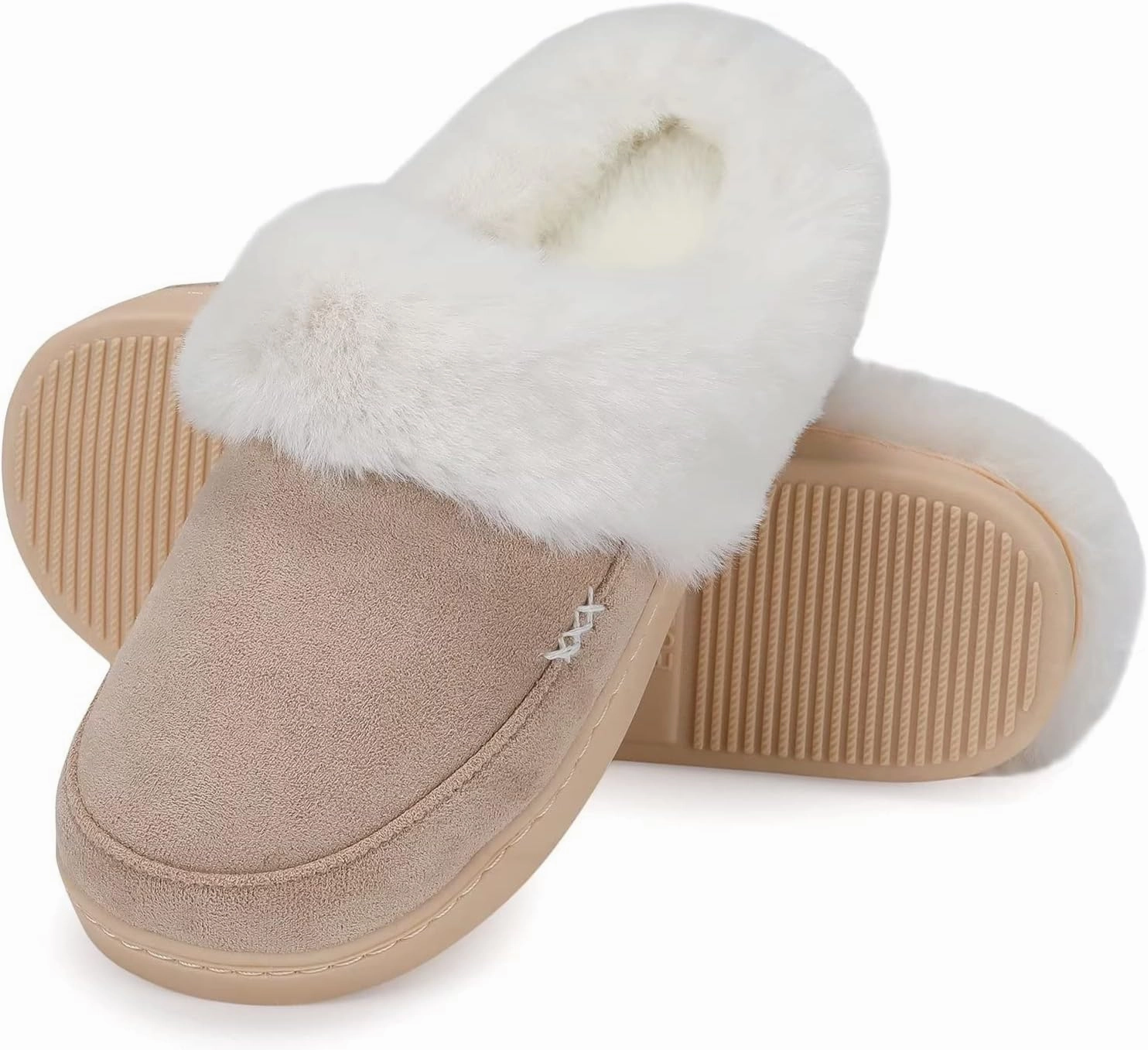 NineCiFun Women's and Men's Suede House Slippers Slip on Fuzzy Slippers with Faux Fur Lining Indoor Outdoor Home Shoes with Rubber Sole