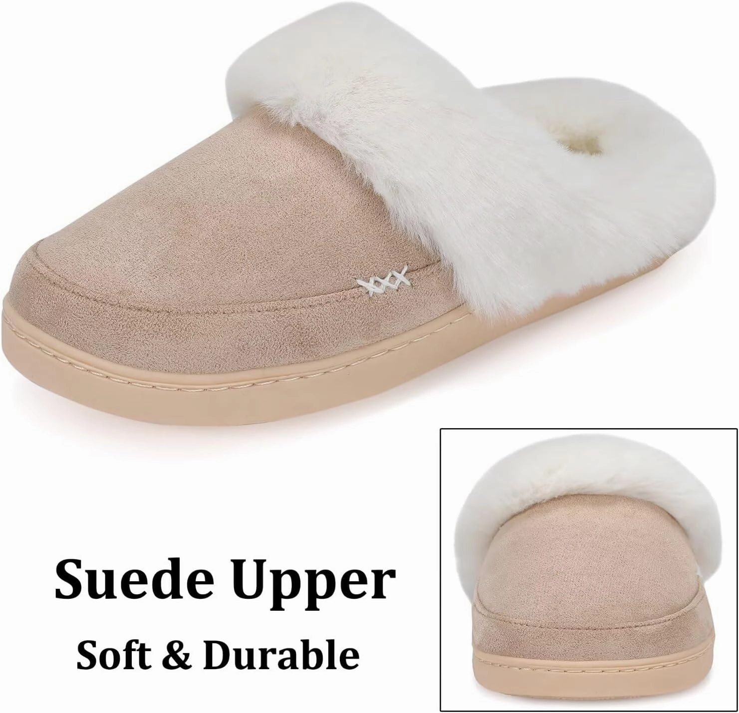 NineCiFun Women's and Men's Suede House Slippers Slip on Fuzzy Slippers with Faux Fur Lining Indoor Outdoor Home Shoes with Rubber Sole