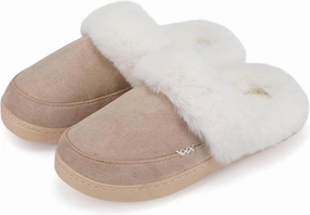 NineCiFun Women's and Men's Suede House Slippers Slip on Fuzzy Slippers with Faux Fur Lining Indoor Outdoor Home Shoes with Rubber Sole