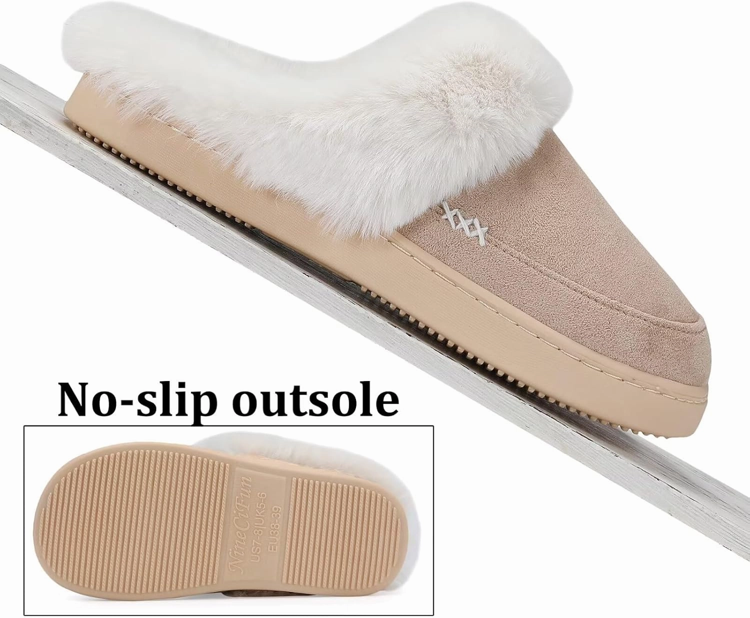 NineCiFun Women's and Men's Suede House Slippers Slip on Fuzzy Slippers with Faux Fur Lining Indoor Outdoor Home Shoes with Rubber Sole