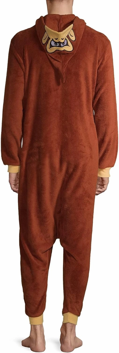 Nintendo Donkey Kong Plush Onesie for Men, One Piece Adult Donkey Kong Costume Kigurumi, DK Fleece Pajamas & Hoodie
