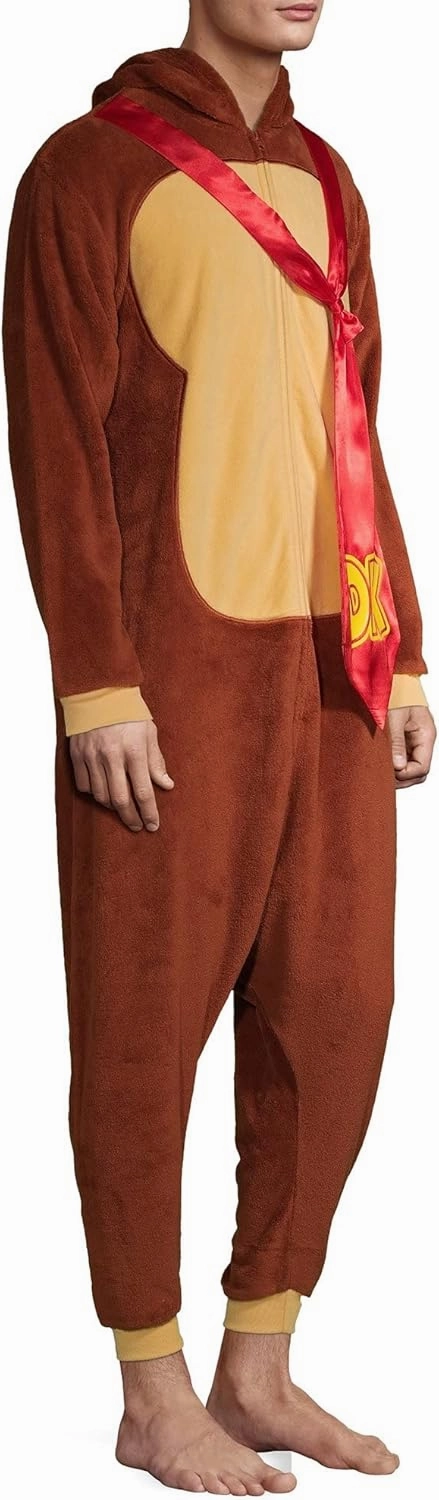 Nintendo Donkey Kong Plush Onesie for Men, One Piece Adult Donkey Kong Costume Kigurumi, DK Fleece Pajamas & Hoodie