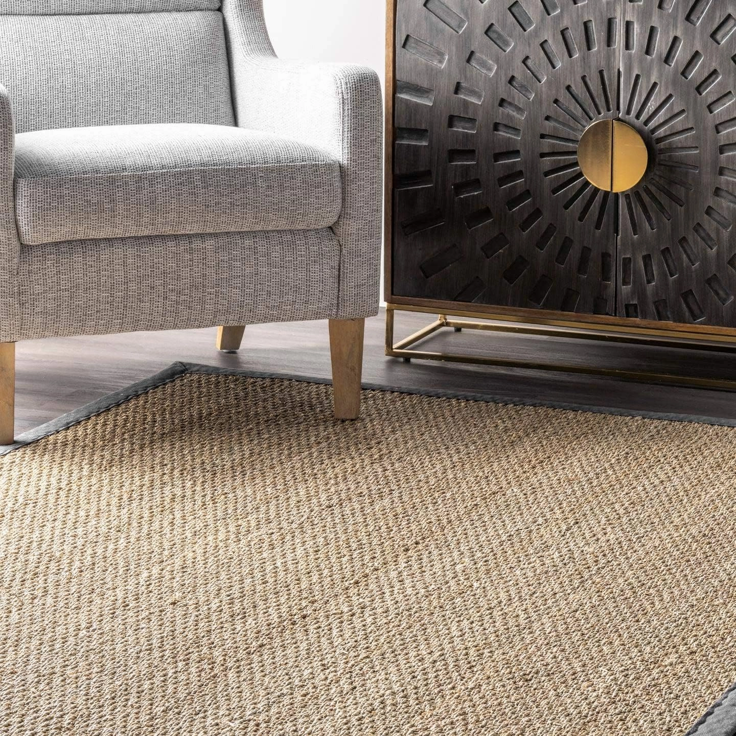nuLOOM 2x6 Elijah Seagrass Area Rug, Dark Grey, Solid Farmhouse Style, Cotton Bordered, Basketweave, Natural Fiber, For Bedroom, Dining Room, Living Room, Hallway, Office, Kitchen, Entryway